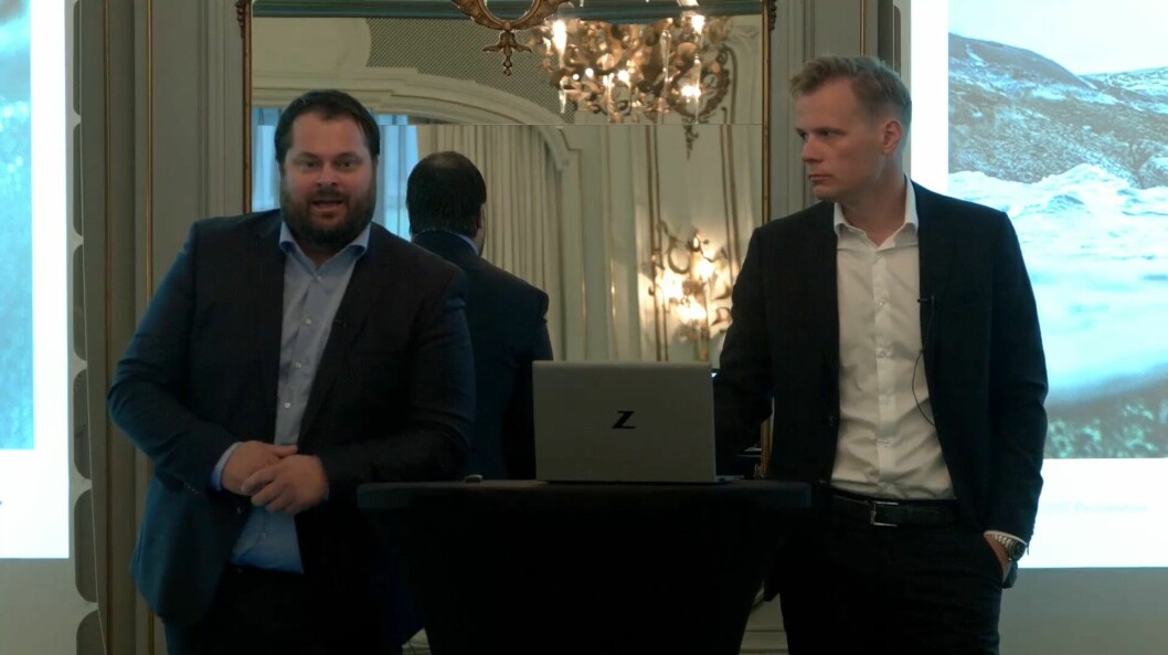 CEO Håkon André Berg og CFO Trond Håkon Schaug-Pettersen under Q2-presentasjonen