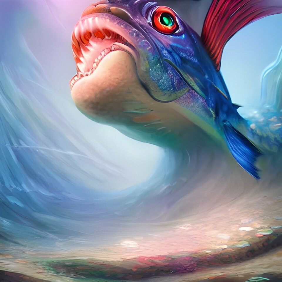 Det er enorme muligheter for kunstig intelligens innen havnæringene. Bildet av en monsterfisk som også er en flodbølge er tegnet av kunstig intelligens. Det er enorme muligheter for kunstig intelligens innen havnæringene. Bildet av en monsterfisk som også er en flodbølge er tegnet av kunstig intelligens.