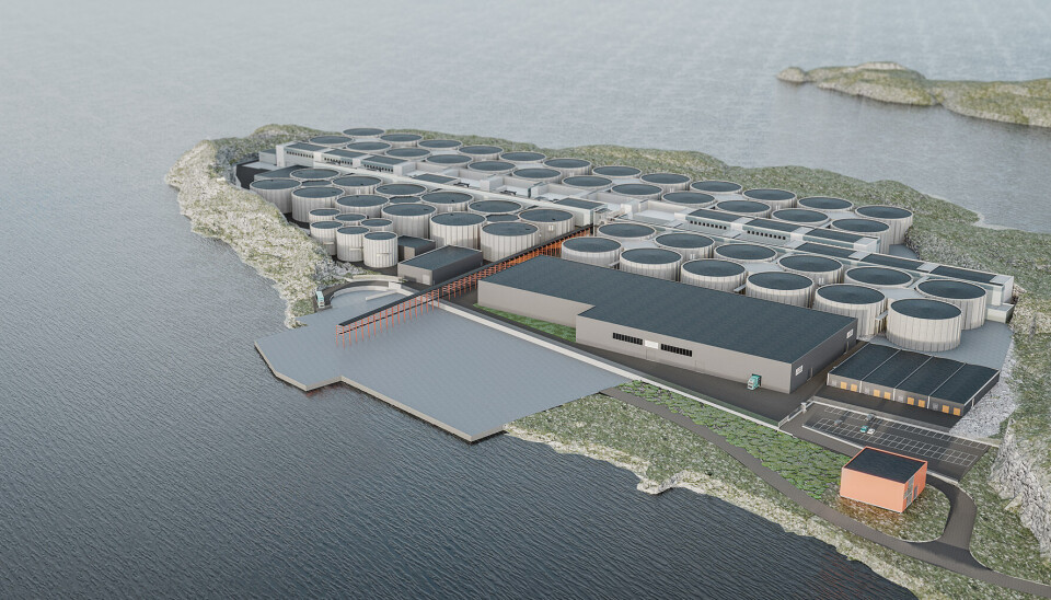Illustrasjon av anlegget på Indre Harøy slik det er tenkt fullt utbygd. Illustrasjon av anlegget på Indre Harøy slik det er tenkt fullt utbygd.