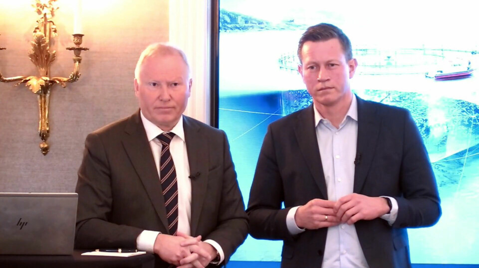 CEO Knut Nesse og CFO Ronny Meinkøhn under Q4 2022-presentasjonen.