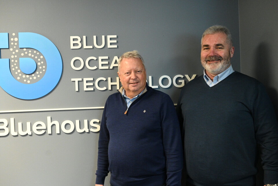 Hans Runshaug, daglig leder og Jan Henning Legreid, utviklingssjef i Blue Ocean Technology kan fortelle at de nå satser på å også kunne levere pyrolyseanlegg som kan håndtere slam fra fiskeoppdrettsanlegg. Her fotografert i de nye lokalene på Espehaugen i Bergen.