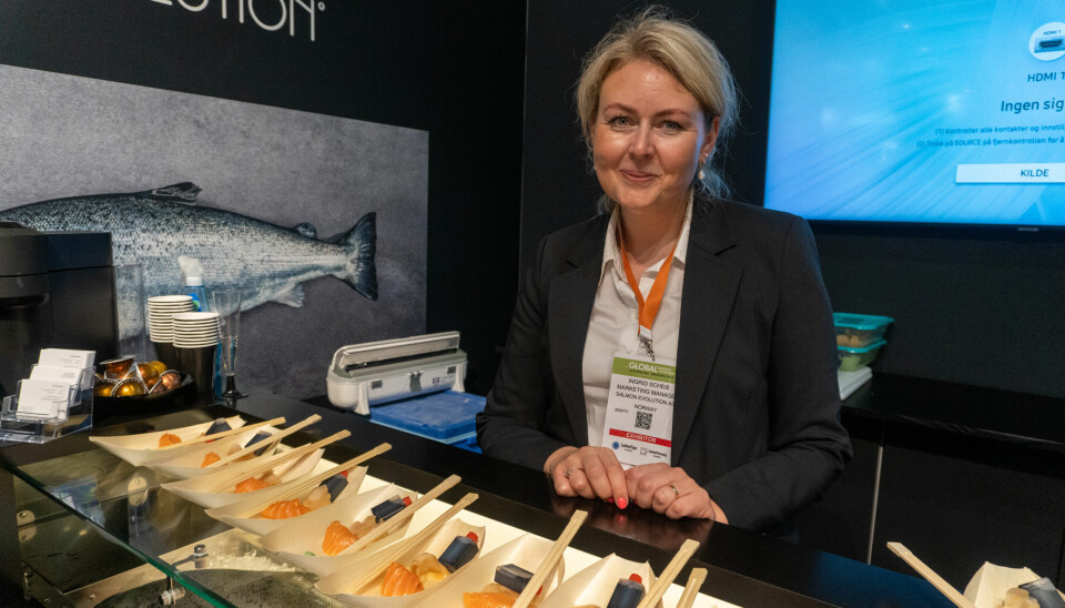 Ingrid Scheie, markedssjef i Salmon Evolution var svært godt fornøyd med oppmøte under Seafood Expo Global 2023.