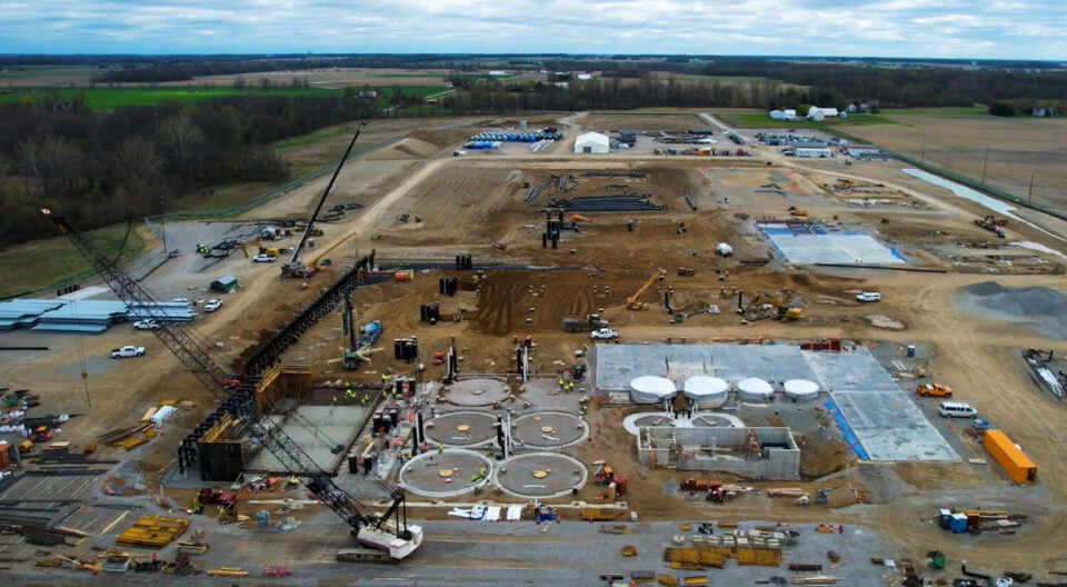 Det bygges på AquaBountys nye matfiskanlegg i Pioneer, Ohio. Det bygges på AquaBountys nye matfiskanlegg i Pioneer, Ohio.