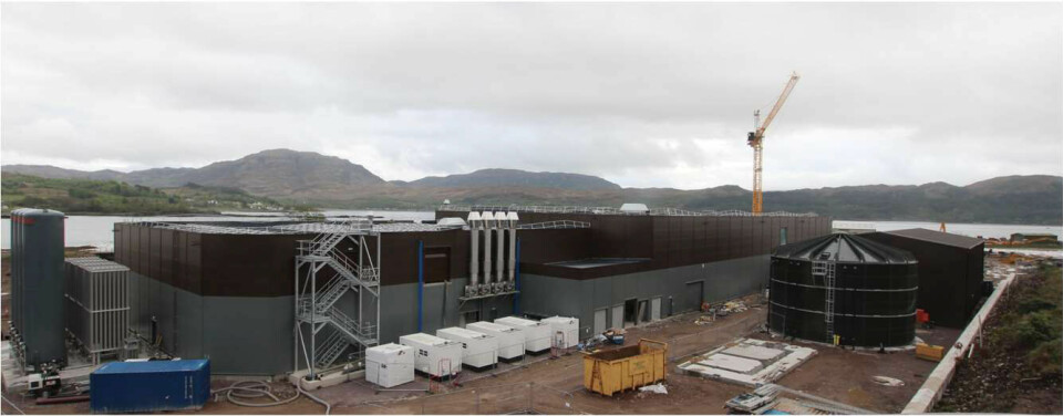 Fra byggingen av Bakkafrosts settefiskanlegg Applecross i Skottland per mai 2023.