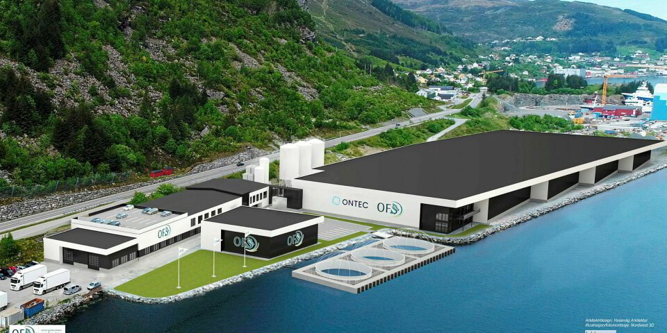 Barstadvika mellom Måløy og Raudeberg: Bygget til venstre blir lokalene til Ontec Academy sammen med tankene i hallen etter gangbroen. Til høyre er videre utbygging av fase 1 av det landbaserte anlegget.Foto: Illustrasjon OFS Måløy Barstadvika mellom Måløy og Raudeberg: Bygget til venstre blir lokalene til Ontec Academy sammen med tankene i hallen etter gangbroen. Til høyre er videre utbygging av fase 1 av det landbaserte anlegget.Foto: Illustrasjon OFS Måløy