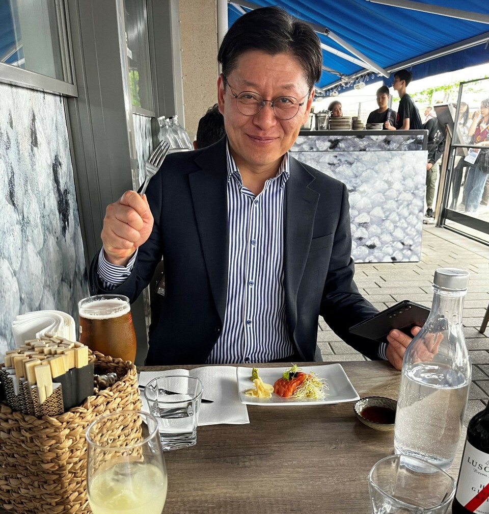 Suhyung, Cho, CEO i Mirae Aqua Farm på besøk på The Salmon i Oslo.