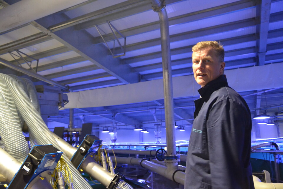 Kornsernlederi Nordic Aquafarms, Bernt-Olav Røttingsnes, inne i Modul 2 hos Fredrikstad Seafoods. Foto: Harrieth Lundberg