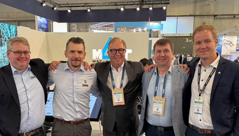 Det norske eksportnettverket består av fem bedrifter. Fra venstre Christian Aas (Silikal Aquaculture Solutions), Inge Stian Helland (Helland Silo), Bjørn Dørum (Mat-Kuling), Nils-Per Sjåstad (Simona Stadpipe), Ole Alexander Bakke (Dynamic FishEye).