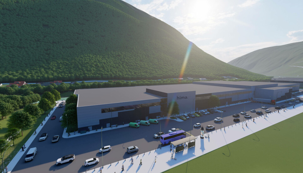 Slik skal verdens største landbaserte matfiskanlegg for ørret på Rjukan se ut. Skisse: Hima Seafood.