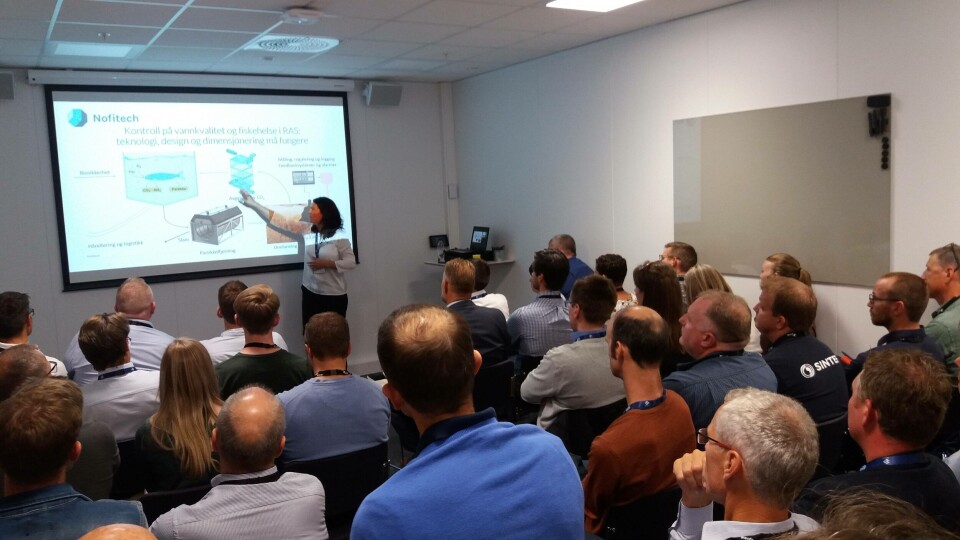 Tirsdagens Nofitech seminar om sjøvann i RAS var populært. Foto: Harrieth Lundberg