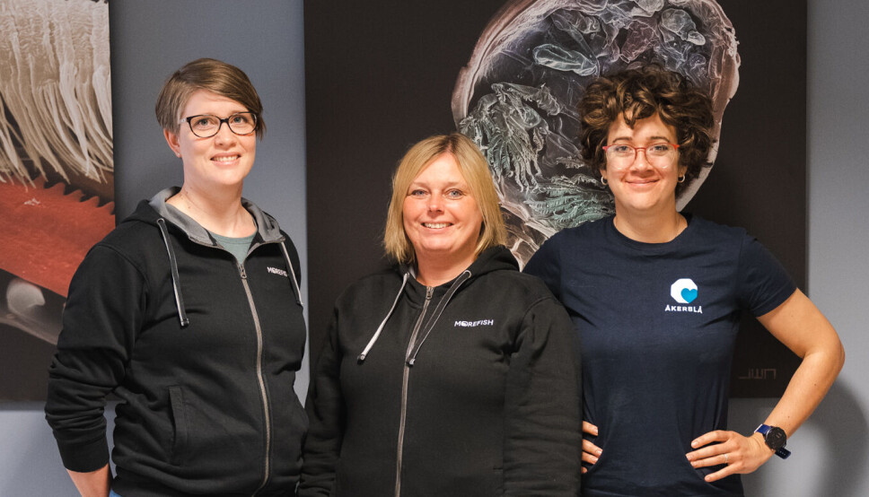 Fra venstre: Ragnhild Inderberg Vestrum (Leder Morefish Academy), Marita Spigseth (Daglig leder i Morefish) og Trude Steinbru Heggstad (Direktør for Innovasjon i Åkerblå).